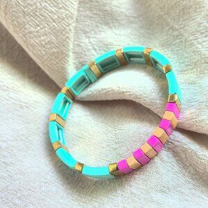 Roxanne Assoulin | Rainbow Brite | Light Blue Pink Orange Gold Stretch Bracelet